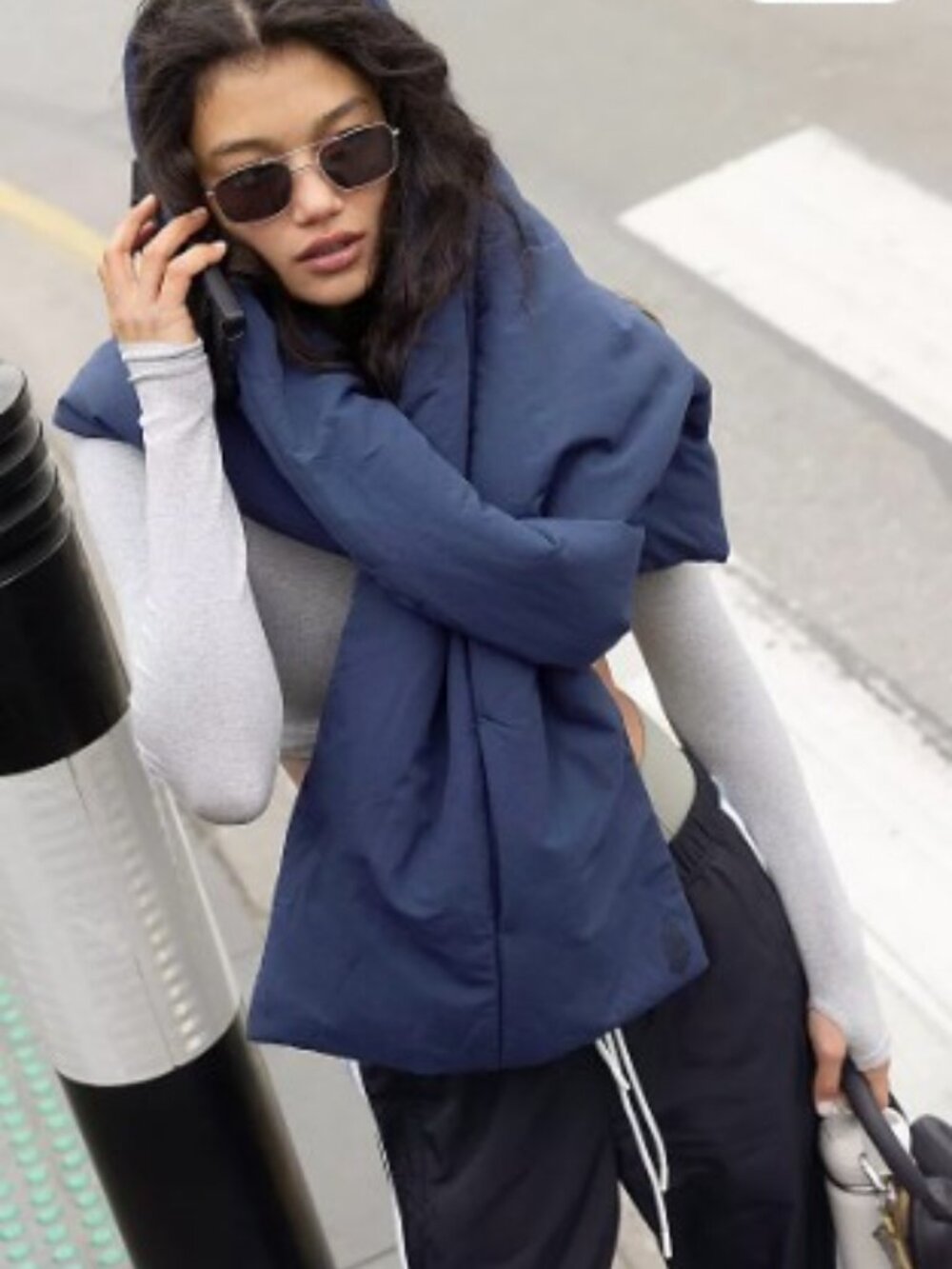 NWT FP Movement Petra Puffer Pocket Scarf OS Long Midnight Navy Blue Travel Cozy